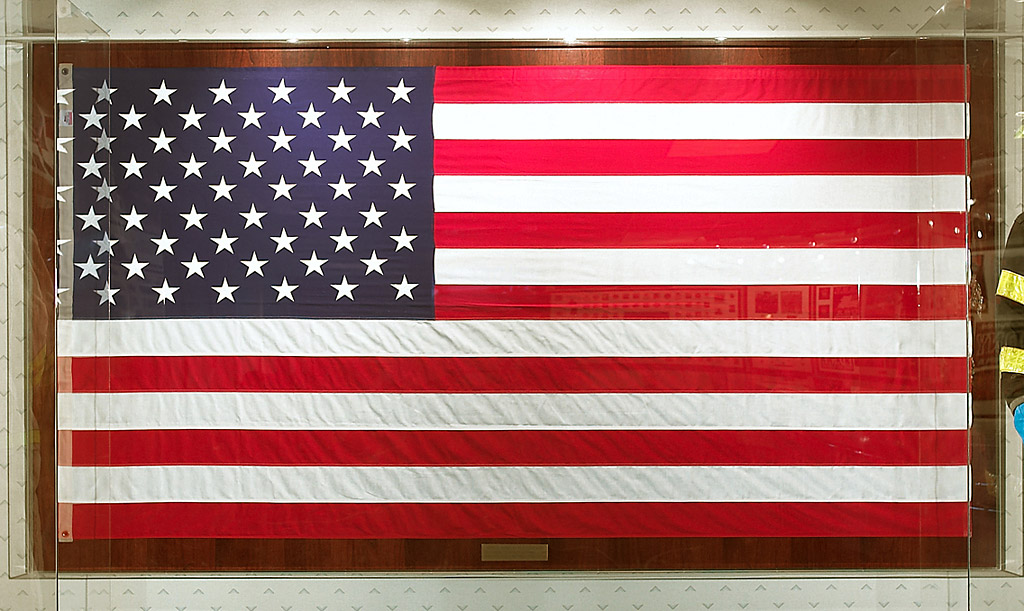 Actual Flag flown on Ladder 10 on September 11, 2001.  On display at PELCO's California Memorial Museum.