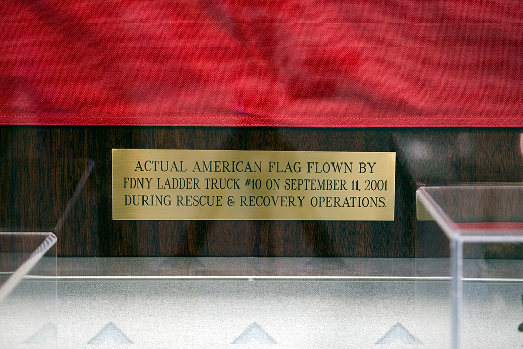 FDNY Ladder Truck 10 Flag - September 11, 2001.  On display at PELCO's California Memorial Museum.