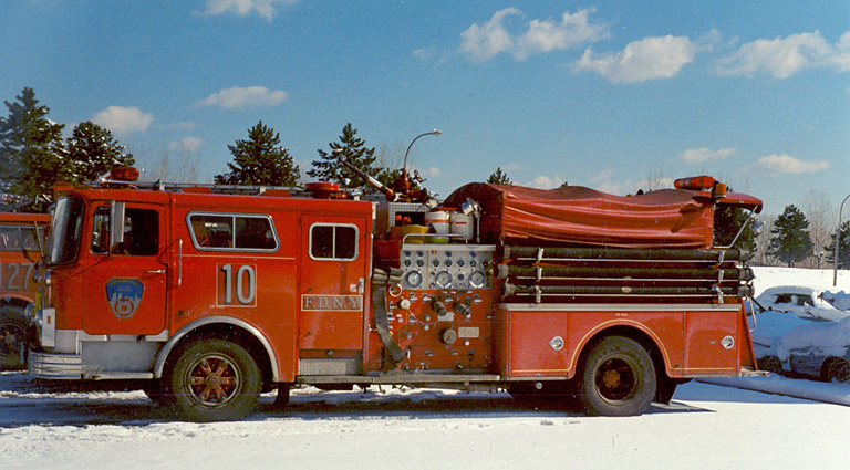 19?? Mack Pumper. Rig parked at FDNY Fire Academy. Photo FDNY George F. Mand Library