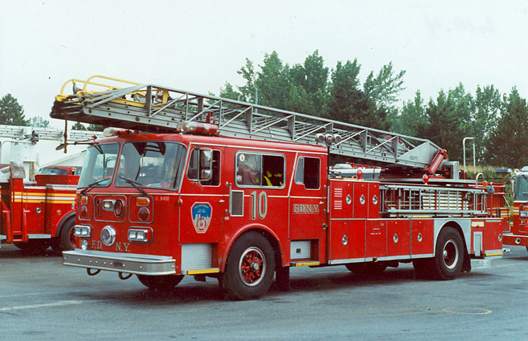 1984 Seagrave 100' Aerial. Rig is parked at FDNY Fire Academy. Photo FDNY George F. Mand Library