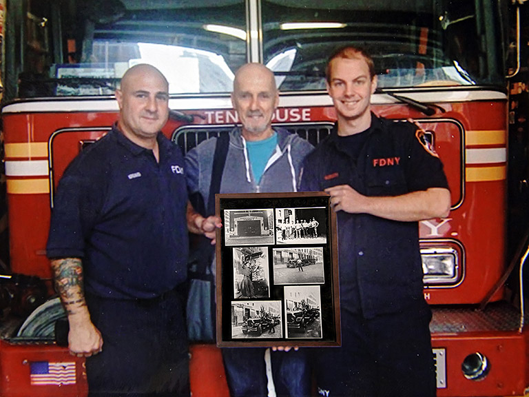 Robert Rovinsky presents photos of his Father, Fireman Louis Rovinsky to the Ten House - See the next photo.